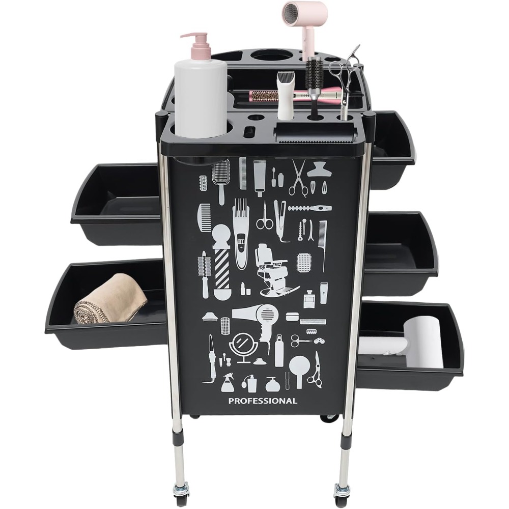 Carrello per parrucchiere a 6 livelli Carrello per parrucchiere Carrello portaoggetti multifunzionale Carrello per trucco per salone di bellezza
