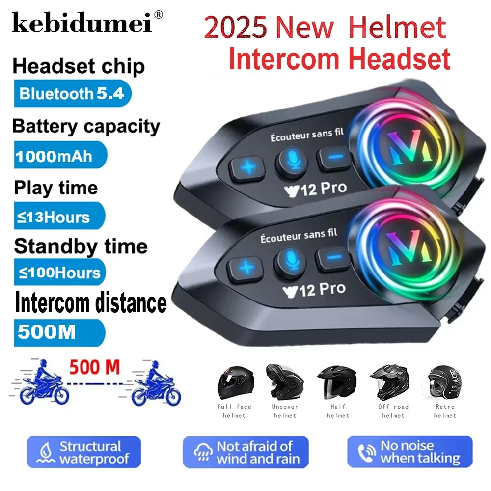 Y12 Pro Dual Mic Motorrad Helm Intercom Headset Drahtlose Freisprechen Anruf Wasserdichte Musik Player Lautsprecher FM Radio Kopfhörer
