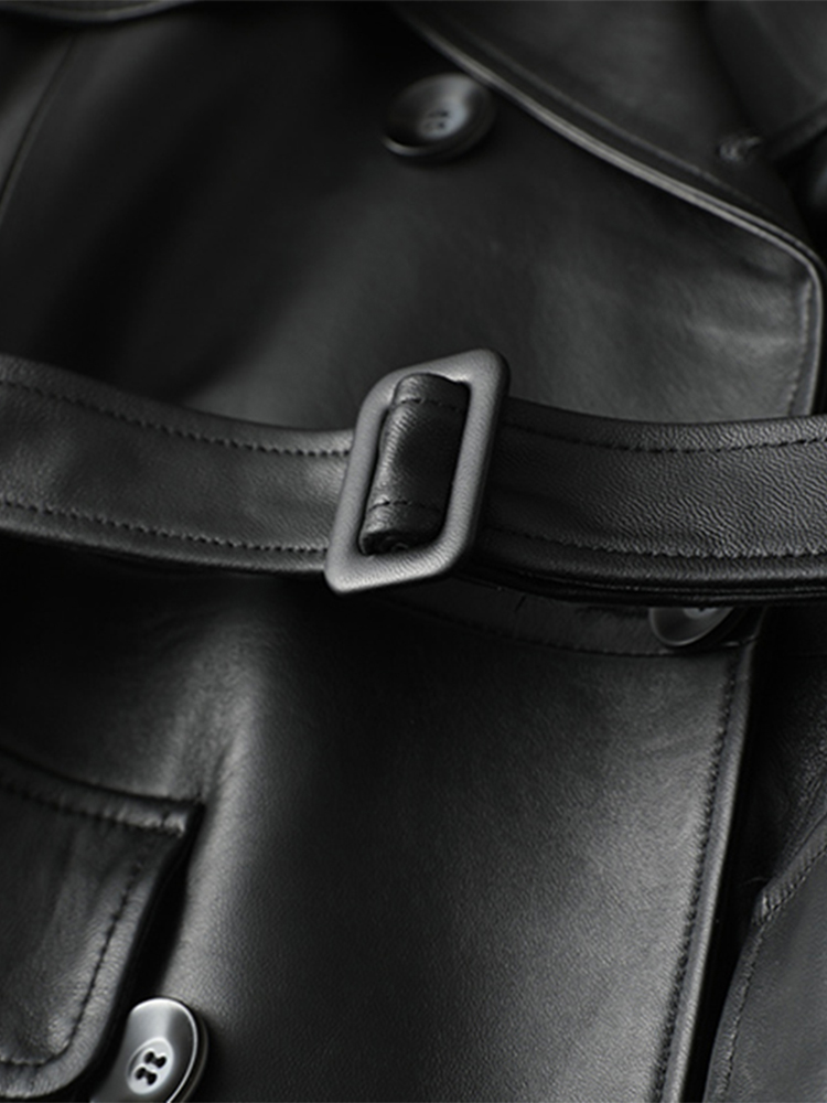 Nerazzurri-女性用ブラックレザージャケット,フェミニンな秋のコレクション,チェーンスリーブ,ダブルブレスト,合成皮革,5xl,6xl,7xl