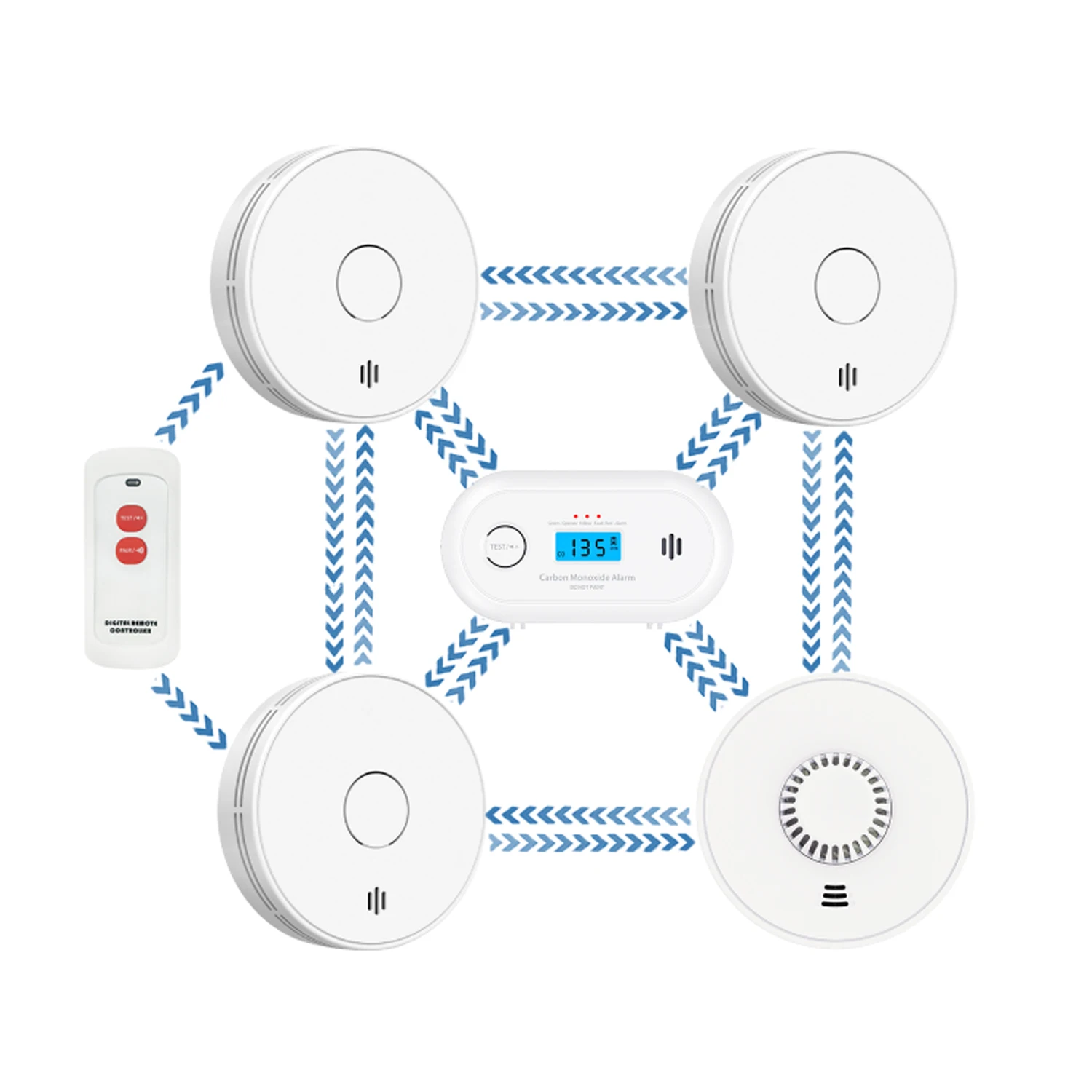 Fumo interconnesso wireless |   Monossido di carbonio |   Allarme/rilevatore di calore con telecomando, batteria al litio con durata di 10 anni, CE,/UKCA