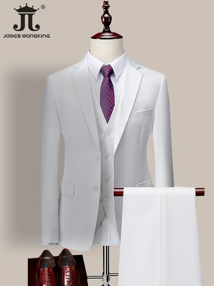 M-6XL de 14 colores (chaqueta + chaleco + pantalones), traje Formal de negocios de marca de alta gama para hombre, vestido de boda para novio de tres piezas, traje de Color sólido