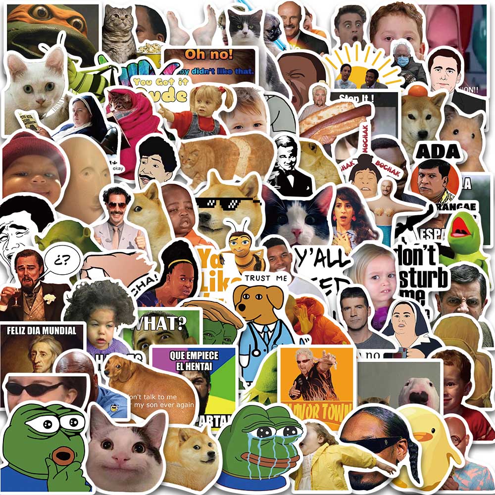 50/100/150 unids/pack divertido MEME gato pegatina genial motocicleta portátil teléfono maleta cuaderno coche botella juguete pegatina de moda juguete