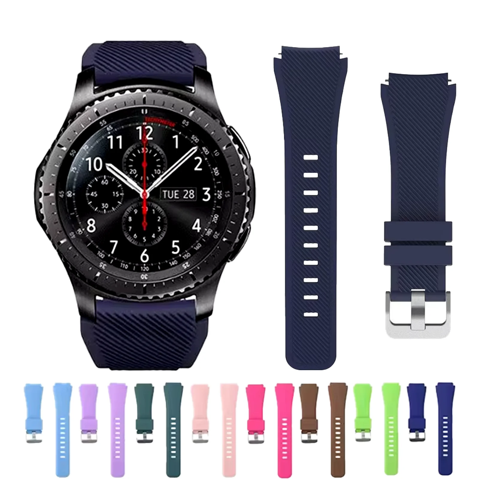 สายซิลิโคนขนาด 20 มม. 22 มม. สำหรับนาฬิกา Samsung Galaxy Watch 6/5/4 40 มม./Gear S3/Classic 46 สายรัดข้อมือสำหรับนาฬิกา Huawei Watch Gt 2e/5 pro 45 มม.