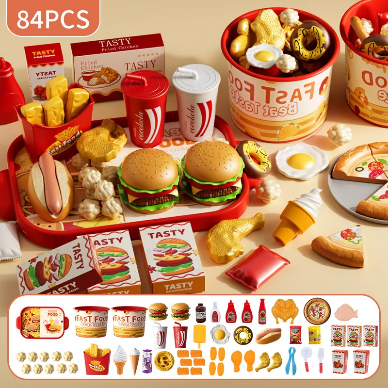 Juego de juguetes de cocina para chico, simulación de hamburguesa, Pizza, patatas fritas, juego de simulación de comida, juego de corte, juguete interactivo Montessori para regalo
