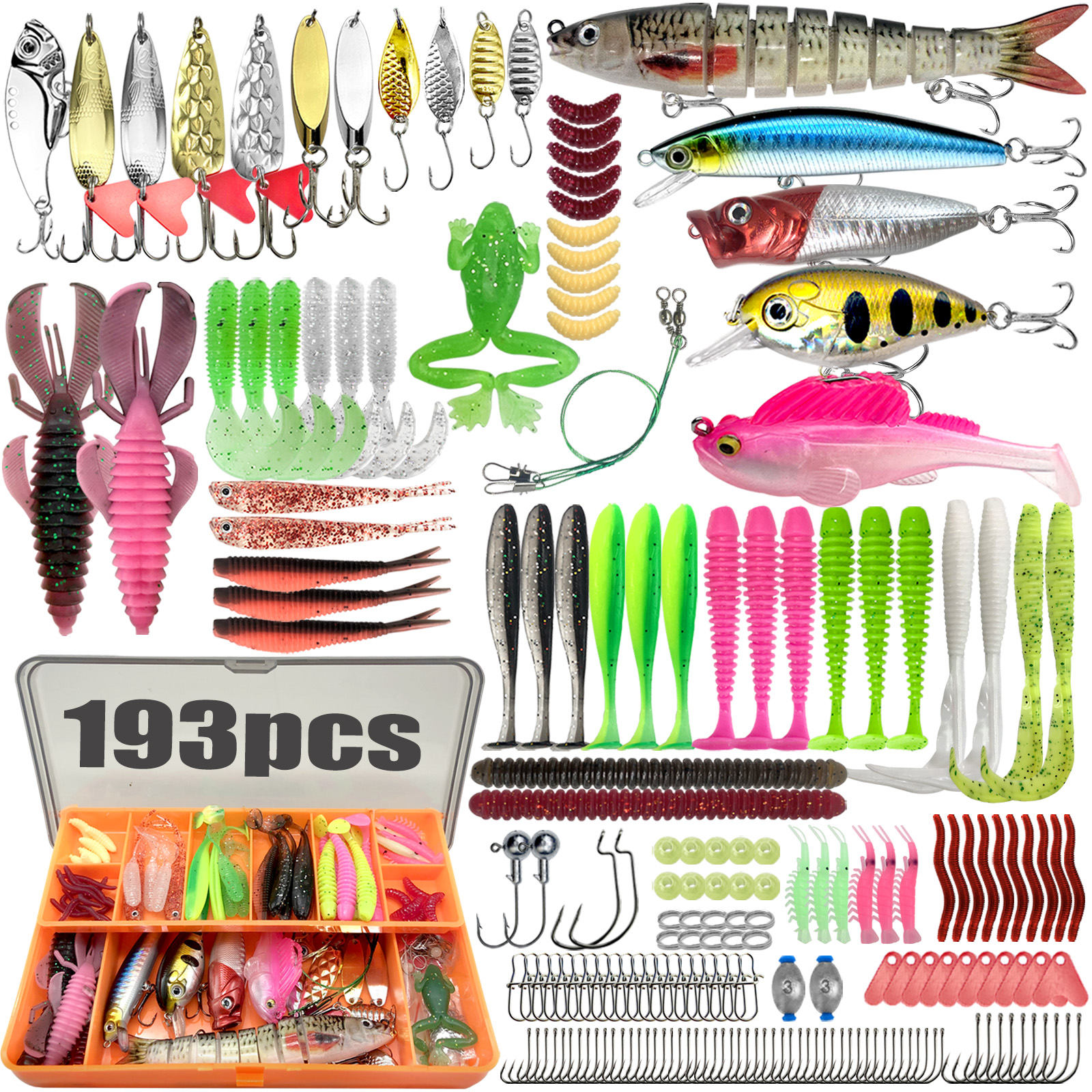 Kit de Iscas de Pesca 83/133/193/239/409 peças para Truta/Lúcio/Bass - Conjunto Multiuso com Equipamento Profissional e Caixa de Equipamentos Multicamadas