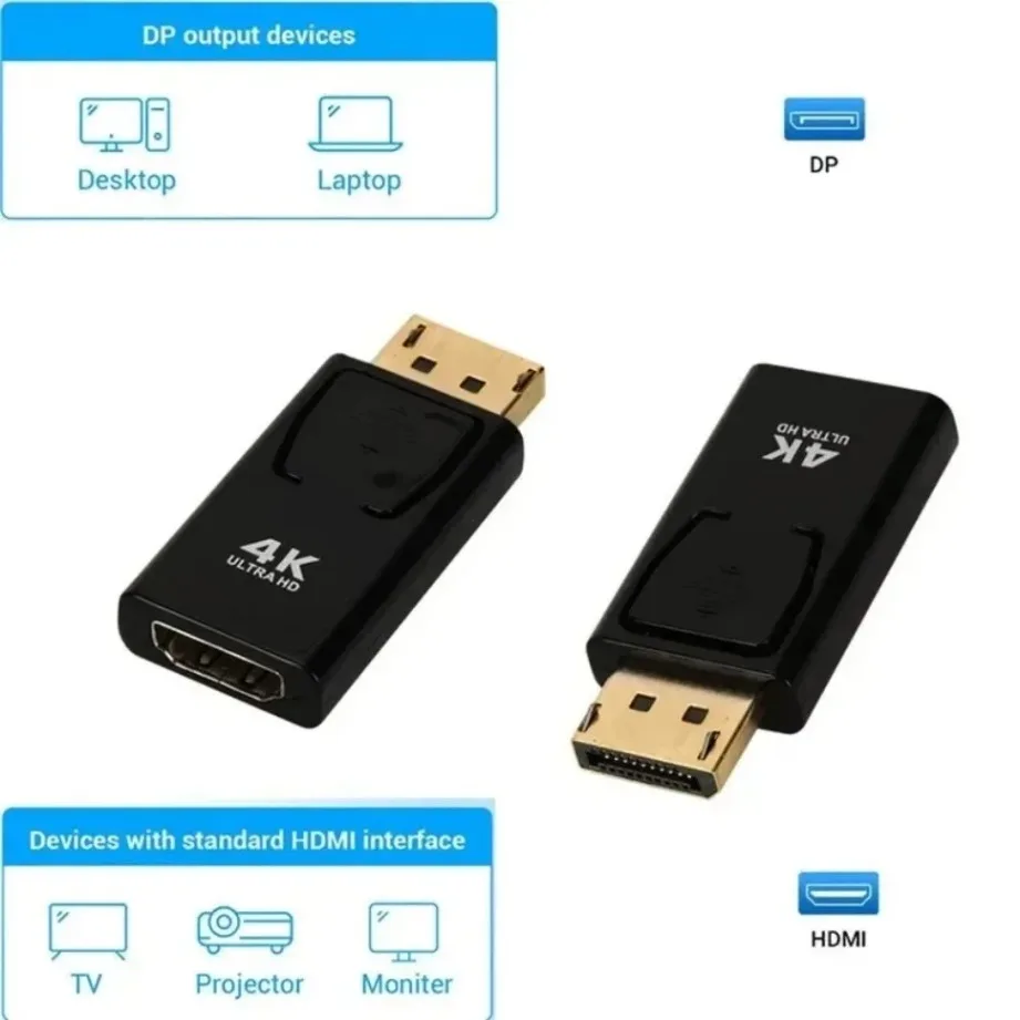 Adaptador Compatible con DisplayPort a HDMI 4K/1080P DP a HDMI, convertidor de Audio y vídeo macho a hembra para PC, portátil y proyector