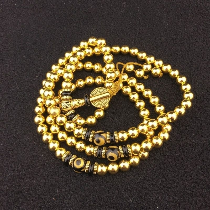 Contas de oração budista tibetanas masculinas, contas de oração originais, pulseira de autodefesa, retrô, multicírculo, colar de latão, ágata, dzi