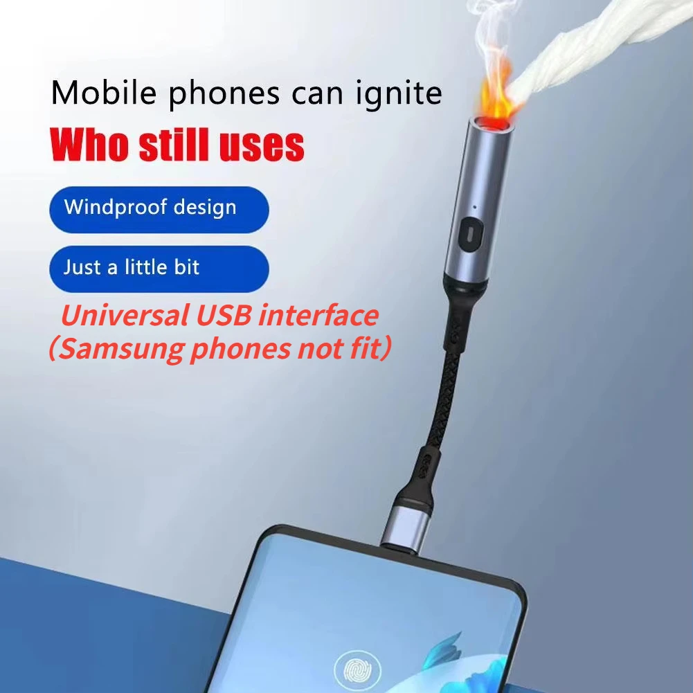 Metal Windproof Rechargeable Electric Lighter USB Type C Cable for Cell phone  no fit  Flameless Igniter tools