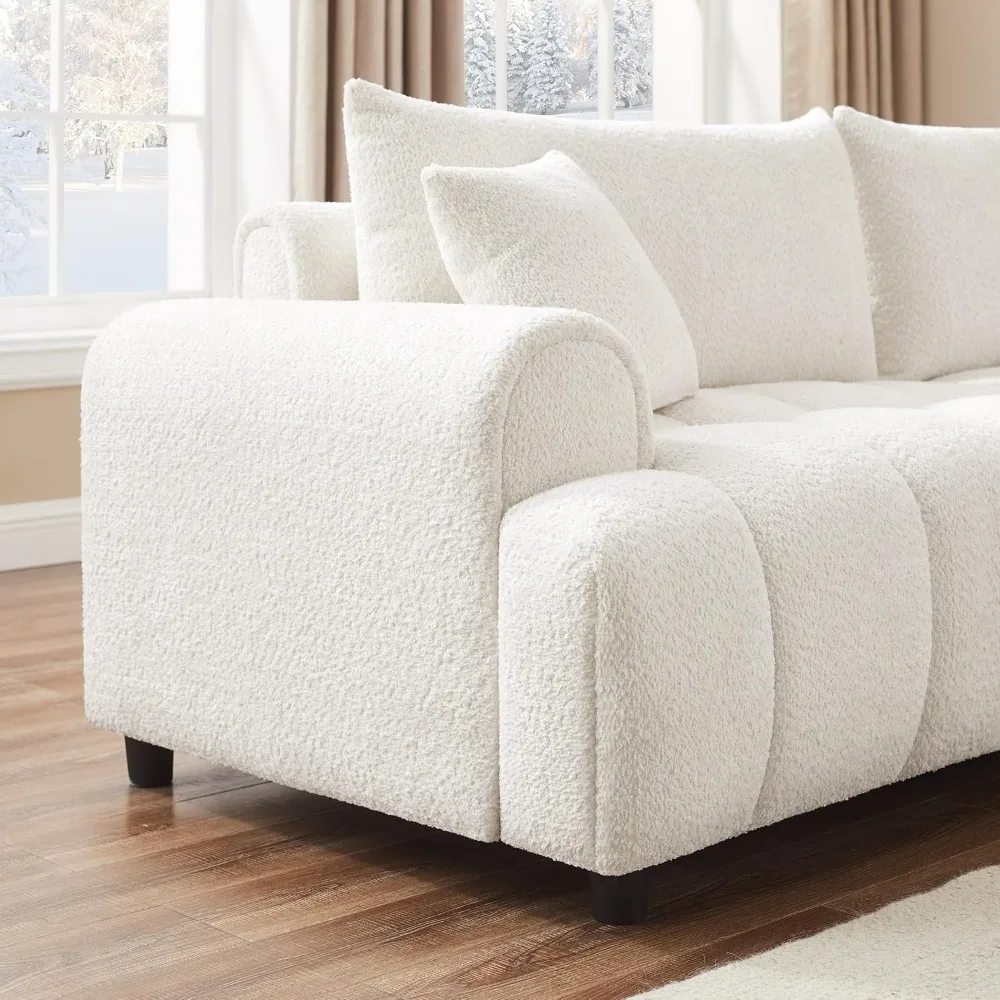91" Comfy Tufted Upholstered Cloud Couches, Modern 3 Seater Sofa with Pillows, Oversized Deep Seat Sherpa Couch