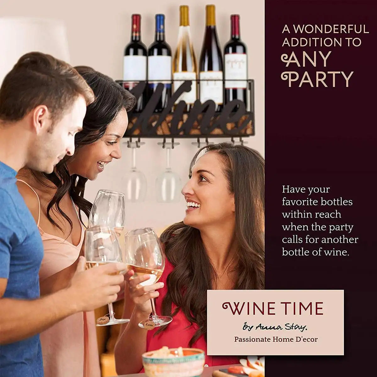2 IN 1ติดผนังชั้นวางแก้ว Home Bar Decor แก้วไวน์กระเป๋าแขวน Goblet ที่เก็บแก้วไวน์แชมเปญชั้นวางจัดระเบียบกับ Cork ถาด