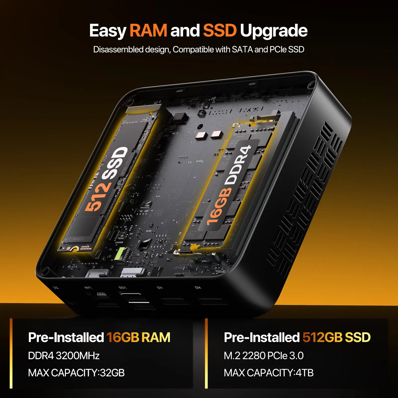 PELADN WI-6 Mini-PC, Intel Twin Lake N150 (Upgrade N100), 16 GB DDR4/512 GB SSD WiFi5 4K/60 Hz Dreifach-Display USB3.2/BT4.2