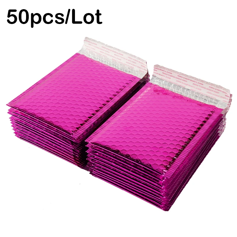 50 Stück 15 x 20 + 4 cm rosarote Luftpolstertaschen aus Aluminiumfolie, Luftpolstertaschen für Geschenkverpackungen, Hochzeitsbevorzugungsbeutel, Versandumschläge