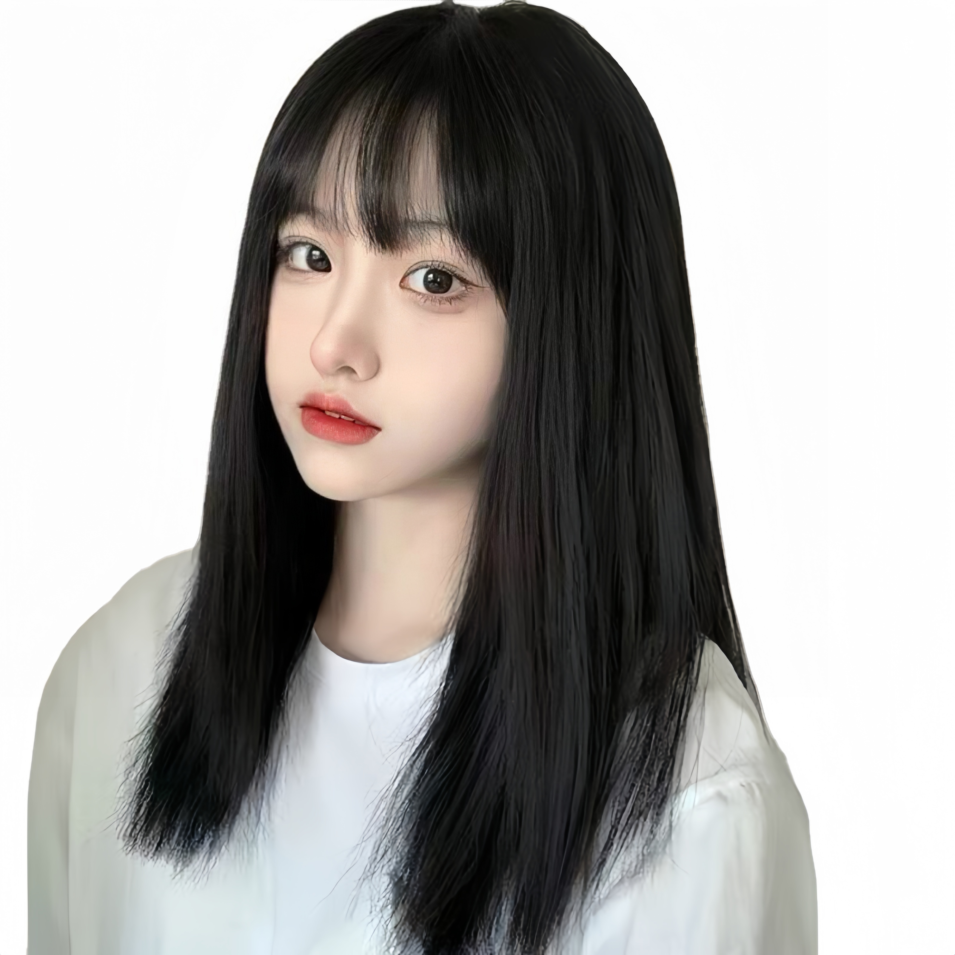 Modna kobieta może Qi może ukośne frędzle naprawiające temperament twarzy w długich prostych włosach BOBO peruka peruka z włókna syntetycznego