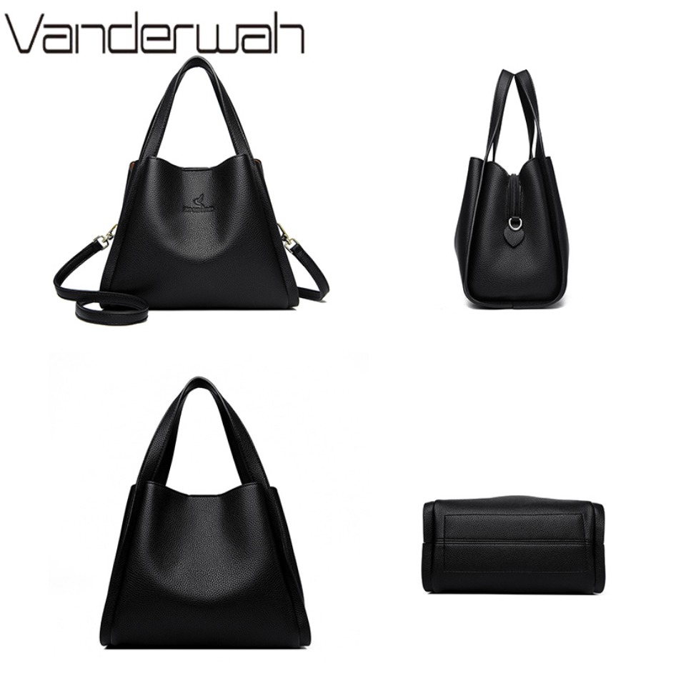 Vanderwah-女性用ソフトレザーハンドバッグ,トップハンドル付き3層メッセンジャーバッグ,本ブランド