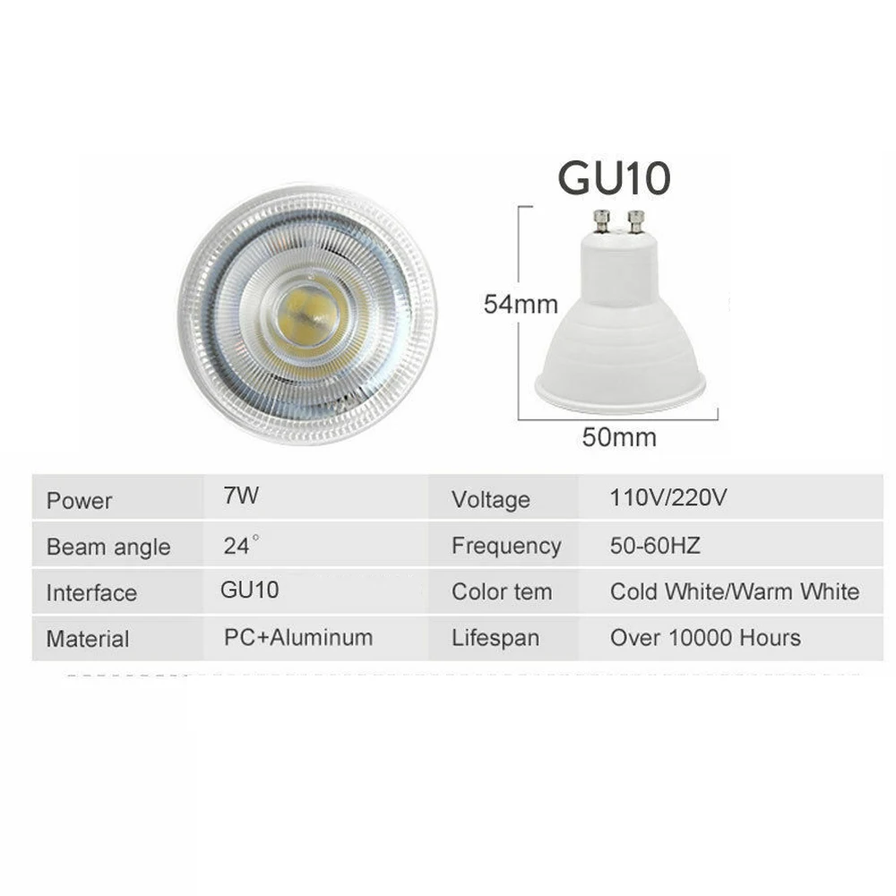 หรี่แสงได้ GU10 LED Spotlight หลอดไฟ 24 องศามุมลําแสง COB 7W 110V 220V เย็นสีขาวเปลี่ยนหลอดฮาโลเจนสําหรับตกแต่งบ้าน