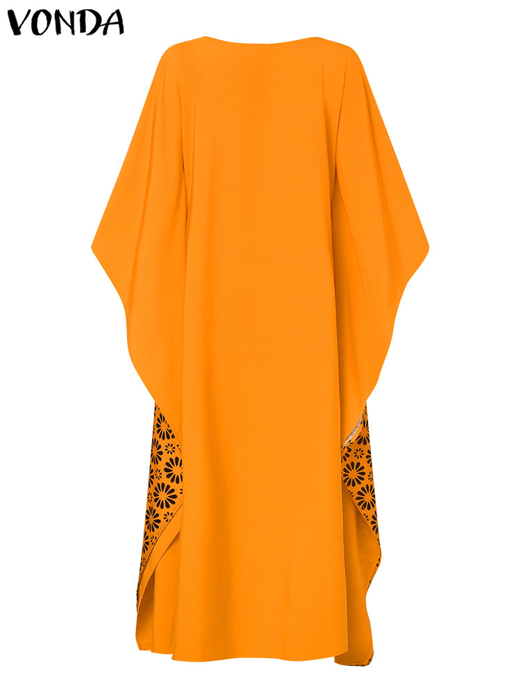 Vonda-ヴィンテージマキシドレス,女性用,3/4袖,カジュアル,ルーズ,ボヘミアン,フローラルプリント,ロング,サンドレス,バケーションドレス,ラージサイズ,5xl,夏