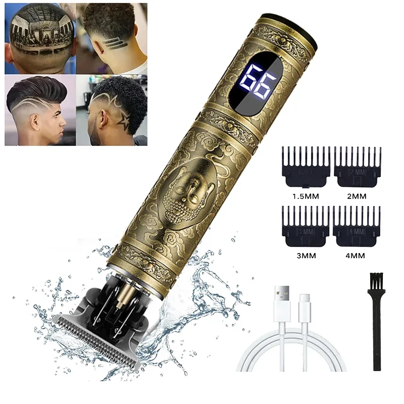 Cortadora de pelo eléctrica T9 para hombres, afeitadora de peluquero profesional, recortadora de barba, diseño de Buda y dragón, Máquina para cortar cabello corporal