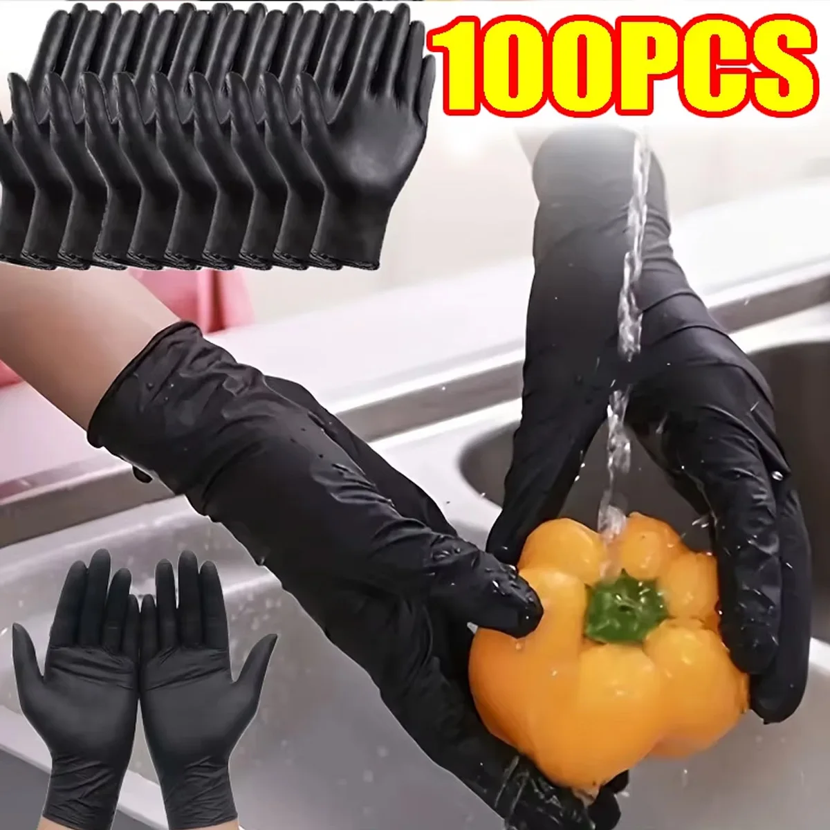 Guantes desechables de nitrilo puro negro, guantes duraderos para limpieza del hogar, adecuados para limpieza de cocina, tatuajes, salones de belleza