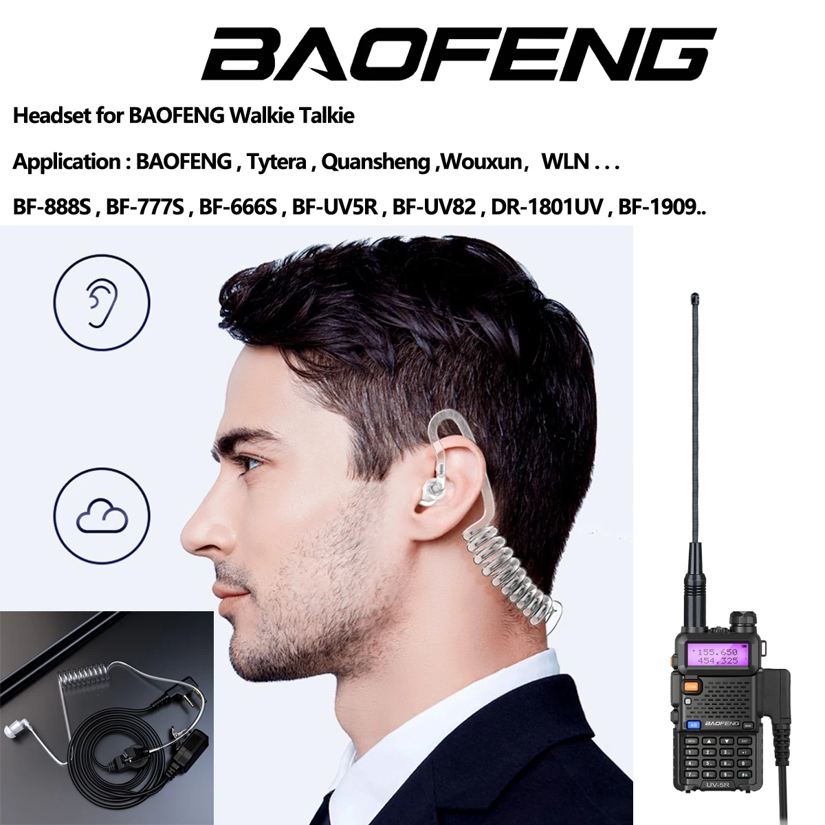 Zestaw słuchawkowy UV-K5 Quansheng Baofeng UV5R Walkie Talkie Kapset do Kenwood UV-5R UV-17 komutator radiowy UV82
