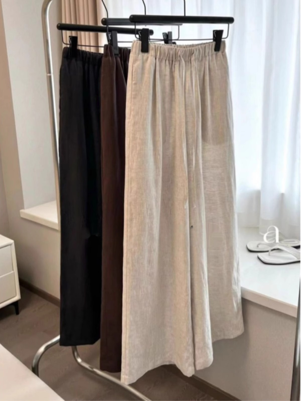 Pantalones de pierna ancha de lino de cintura alta para mujer, pantalones informales holgados finos de verano, Pantalones rectos lisos coreanos Harajuku que combinan con todo
