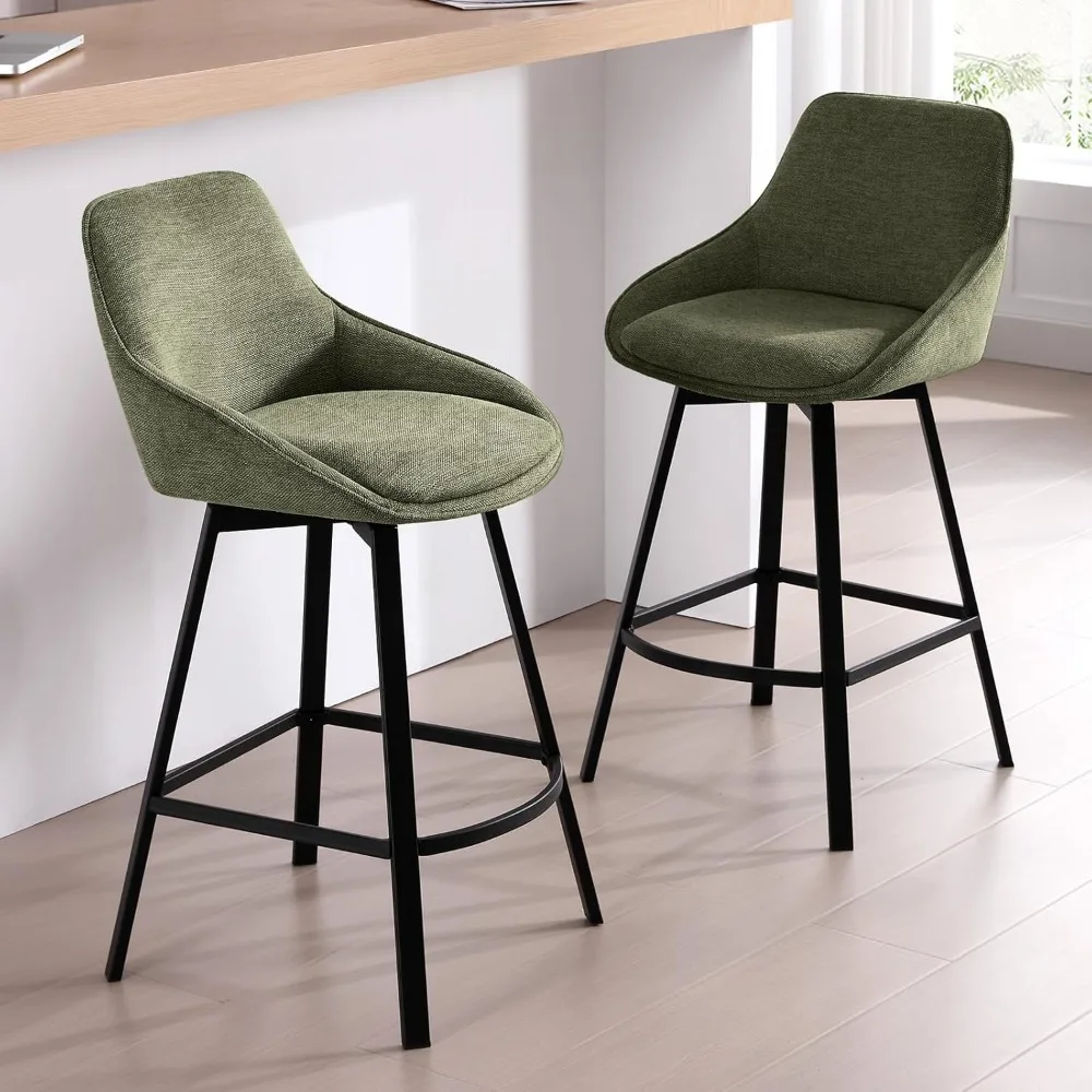Swivel Bar Stools Set of 2 Modern Counter Height Barstools with Backs Linen Fabric High Chairs for Island Kitchen