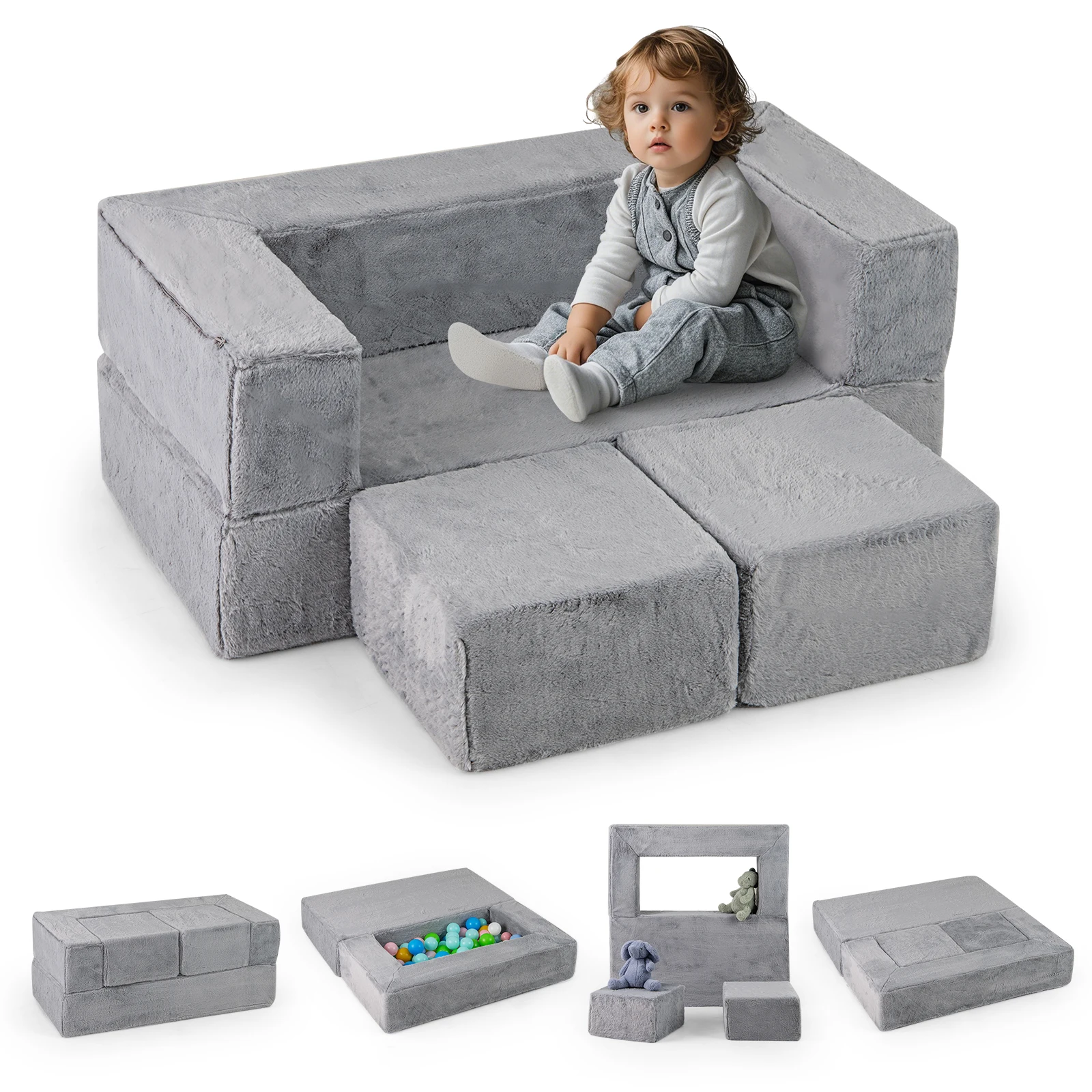 Divano Modulare per Bambini, 4 Pezzi, Divano Letto per Bambini in Schiuma, Poltrone per Bambini per Stanze da Gioco, Camere da Letto, Soggiorno