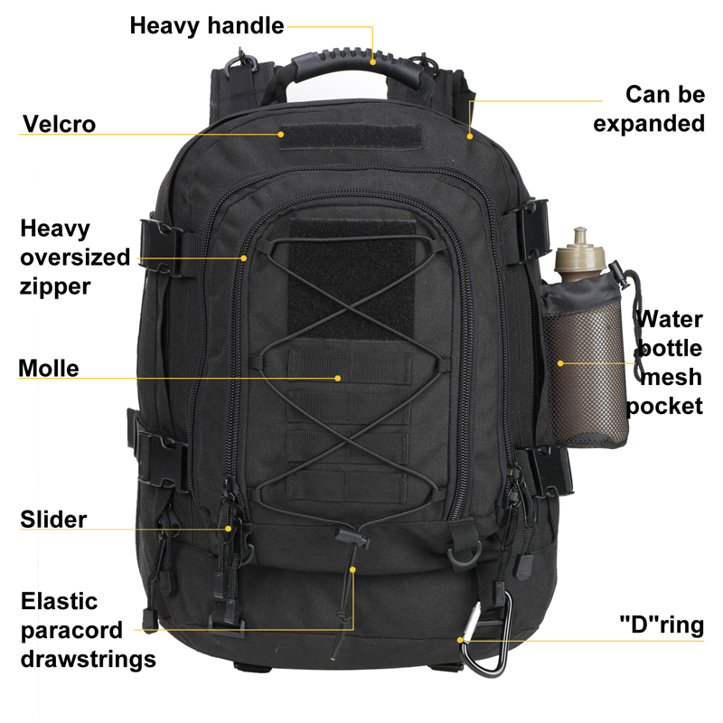 Mochila tática extra grande de 60l para homens e mulheres, resistente à água, para caminhadas ao ar livre, mochila de viagem, laptop