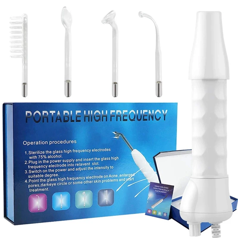Máquina de tubo de vidro com eletrodo 4 em 1, alta frequência, ponto de pele, varinha de acne, spa facial, cuidados com a pele, eletroterapia