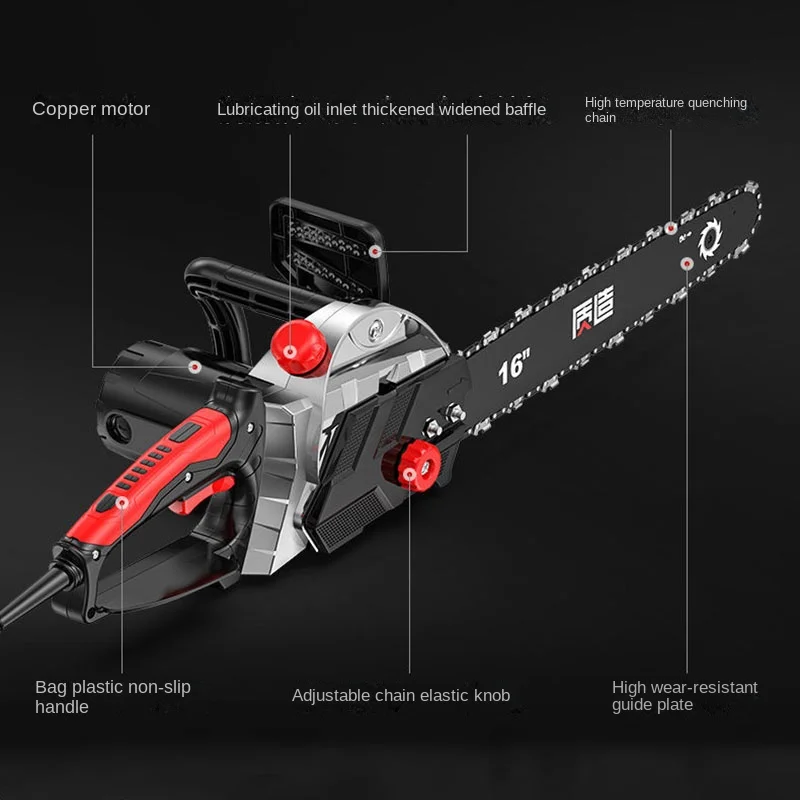 16 นิ้ว 2400W High-power Chainsaw เข้าสู่ระบบเลื่อยไฟฟ้า Chainsaw มือถือ Chainsaw ตัดลูกโซ่ไฟฟ้าเลื่อย