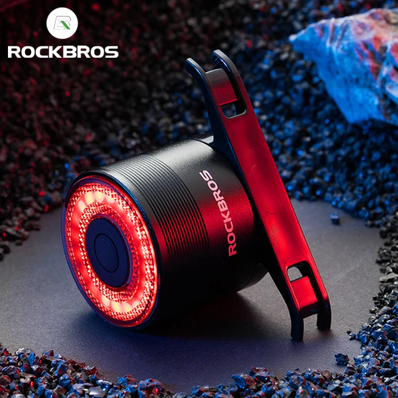 Rockbros luz traseira de bicicleta com freio inteligente, mtb, selim de estrada, luz traseira à prova d'água, carregamento usb, lanterna traseira de ciclismo