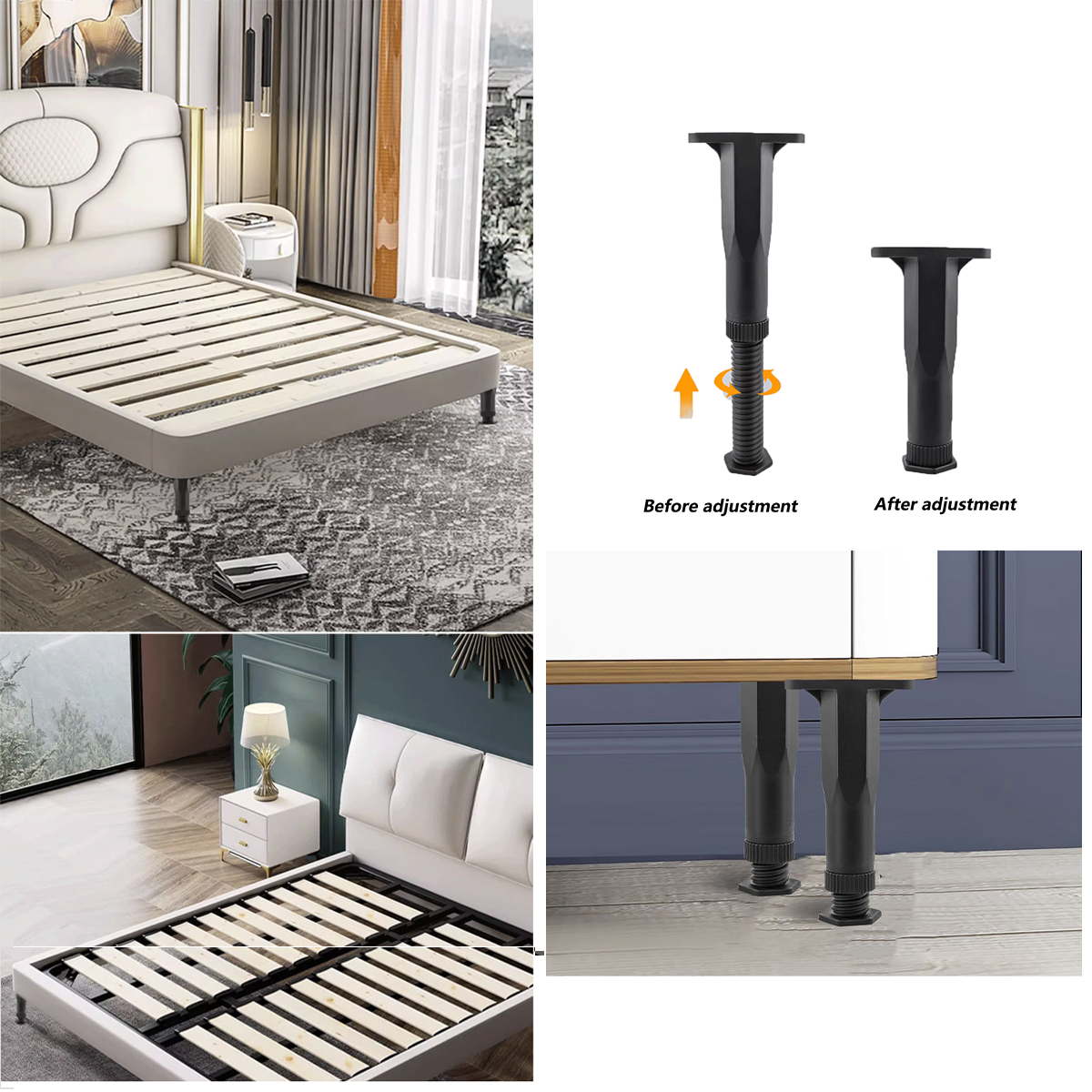 2/4PCS Telescopic  Stand Support Plastic Steel Furniture Hardware Feet Stand Adjustable Heightening Bracket Bed Beam Support