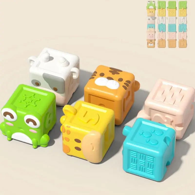 6 個かわいい動物ビルディングブロック教育啓発学習発達活動ソフト歯が生えるおもちゃ組み立てゲーム