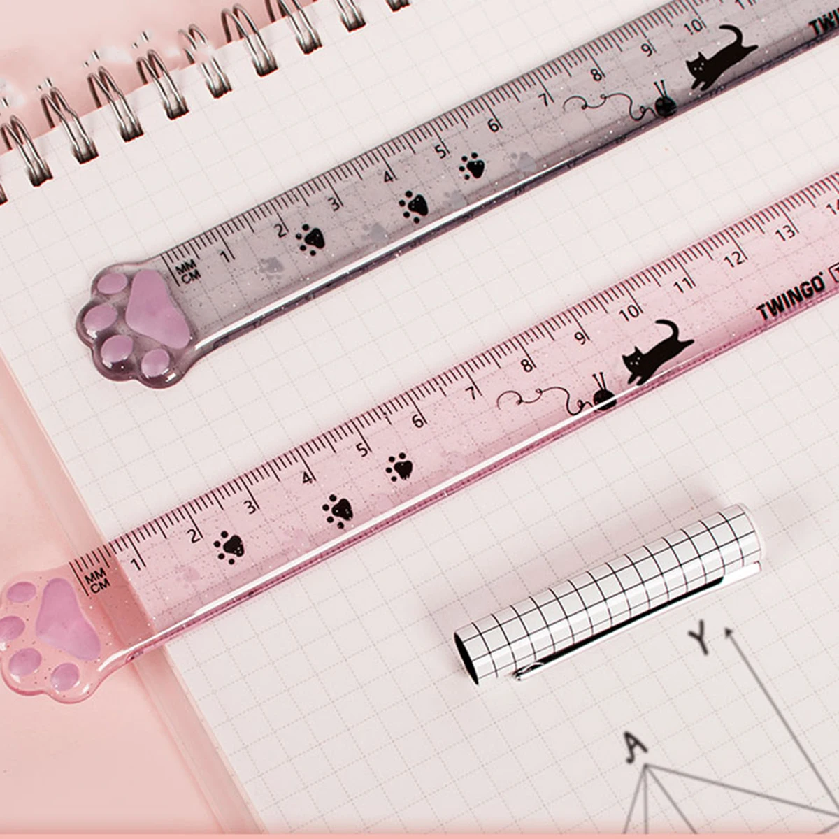 1-2-6 個 Lytwtw のかわいいキティ猫の足ストレート定規かわいい文具面白い描画ギフト韓国オフィス学校測定描画