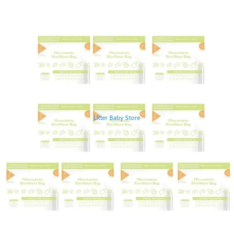 N80C Universal-Mikrowellen-Sterilisatorbeutel, Packung mit 10 Stück, Mikrowellen-Desinfektionsbeutel für Babyflaschen,