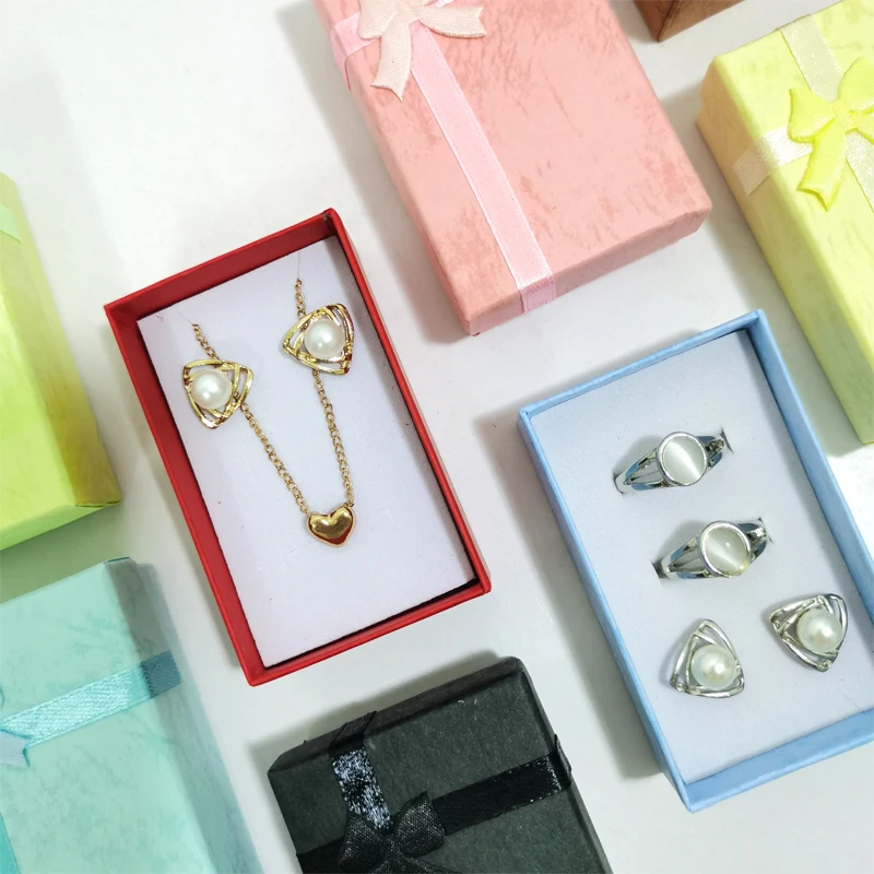 Conjunto de colar de anel de papel de alta qualidade, 12 peças, joias, colar, brincos, pacote retangular, caixa de presente 5*8*2.5cm