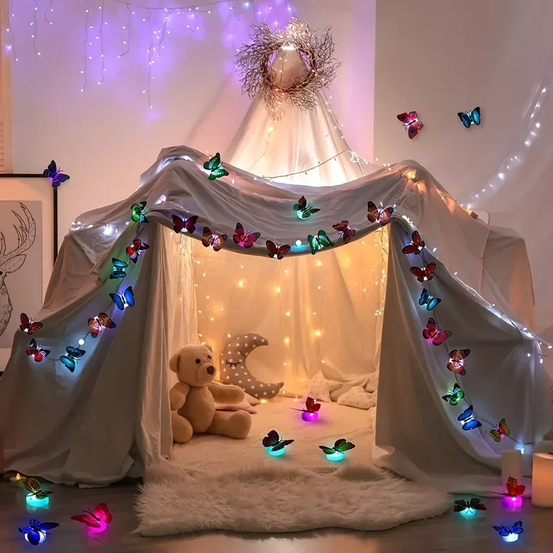 10 peças 3d led borboleta luzes da noite falso borboleta brilho adesivos de parede decoração de parede festa de férias decoração de casa