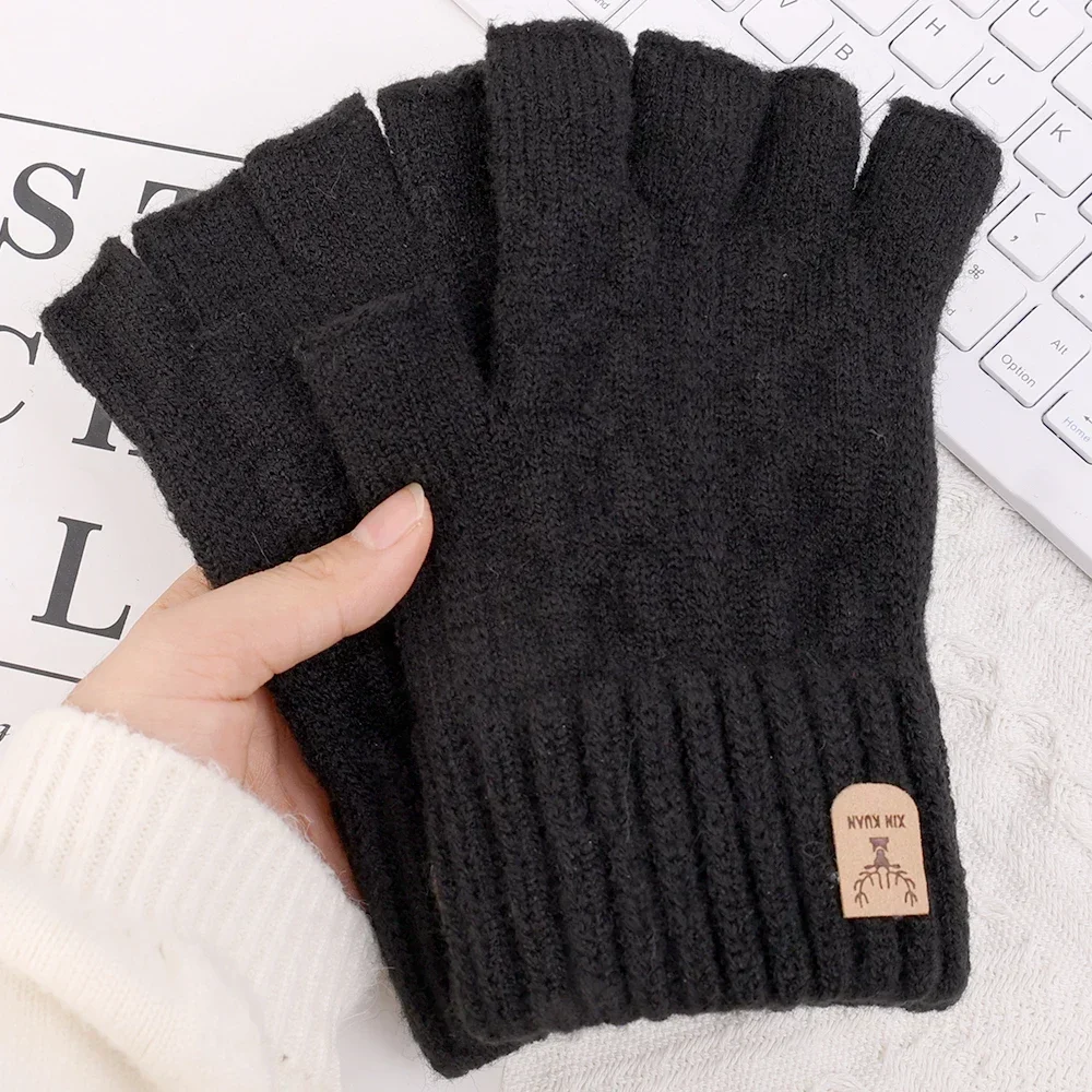 Knitted Thick Thermal Half Finger Gloves Women Men Winter Outdoor Warm Wool Driving Fingerless Glove Touchscreen Mittens