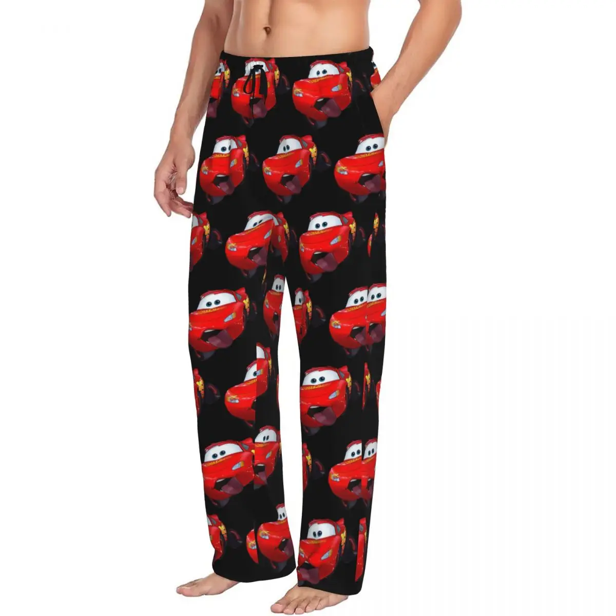 Calças de pijama com estampa personalizada relâmpago McQueen Ahh para homens Calças de dormir quentes em quadrinhos com bolsos