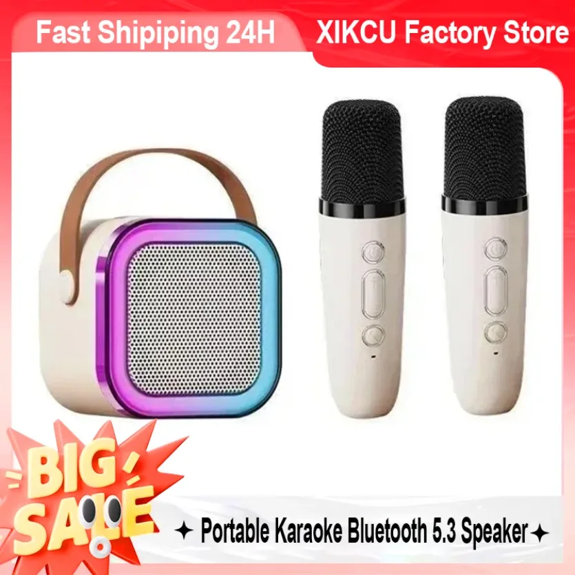 XIKCU Przenośny Karaoke Bluetooth 5.3 Głośnik System PA z 2 Bezprzewodowymi Mikrofonami Domowe Rodzinne Śpiewanie Prezenty dla Dzieci