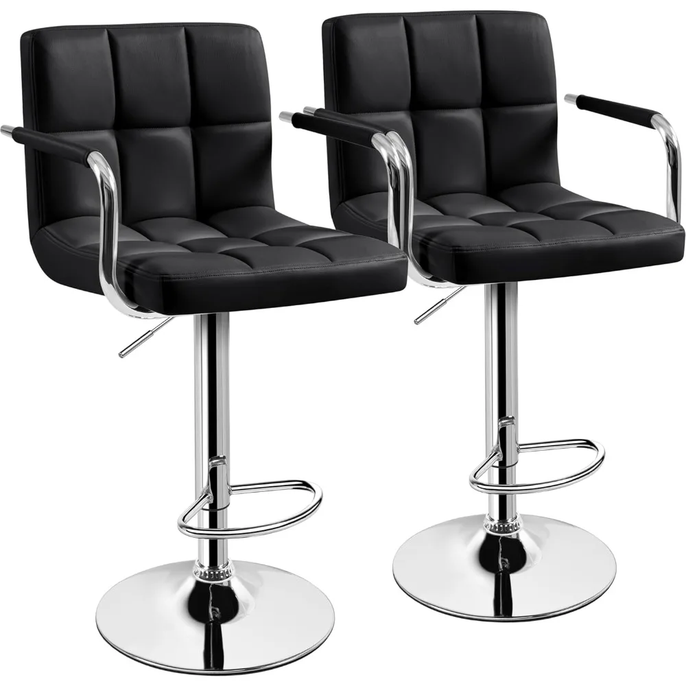 Bar Stools Set of 2, PU Leather Adjustable Swivel Barstools, Hydraulic Kitchen Counter Height Bar Chairs with Armrest