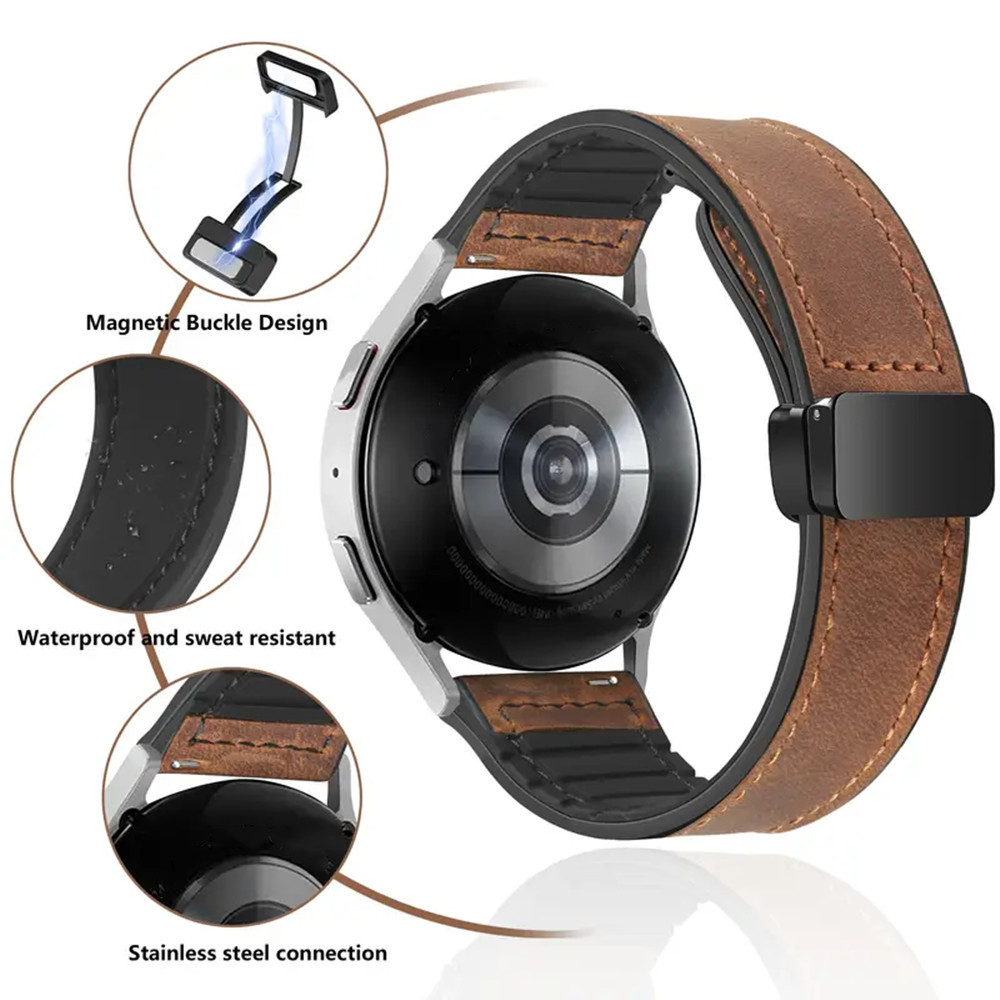 Skórzany + silikonowy pasek do zegarka Samsung Galaxy Watch 6/5/4 Pro 5 44 43 mm Bransoletka Galaxy Watch6 Classic Pasek 47 mm 20 mm 22 mm