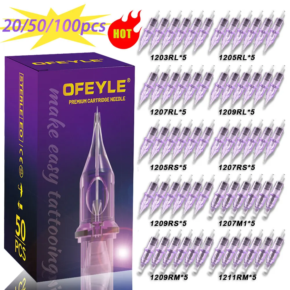 OFEYLE 20/50/100 шт. смешанные профессиональные иглы для тату-картриджей с мембранными безопасными картриджами одноразовые иглы для татуировки