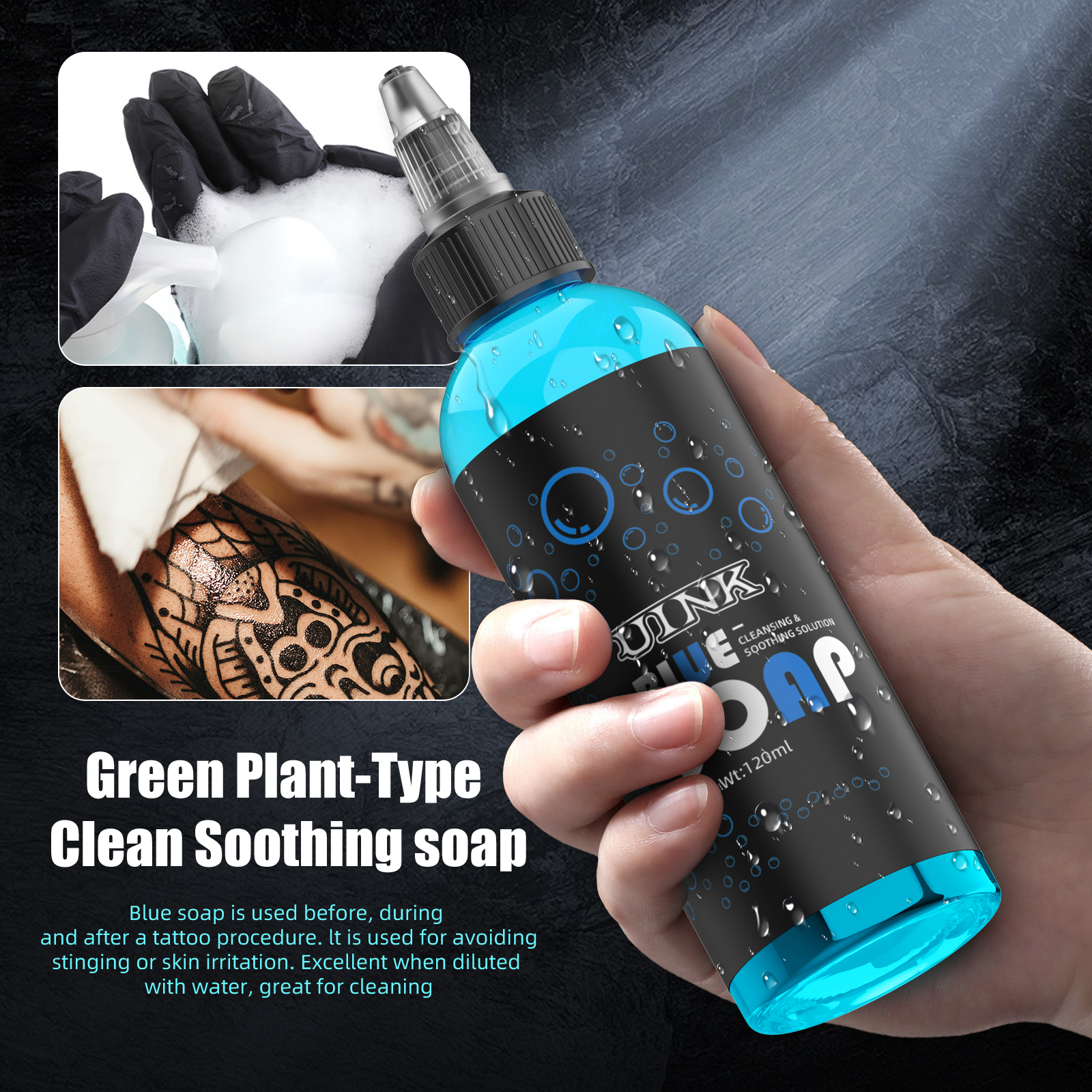 UINK Tattoo Blue Soap 120 ml Herramienta de limpieza de tatuajes con bote de espuma Kit de tatuaje adecuado para principiantes de tatuajes y artistas de tatuajes