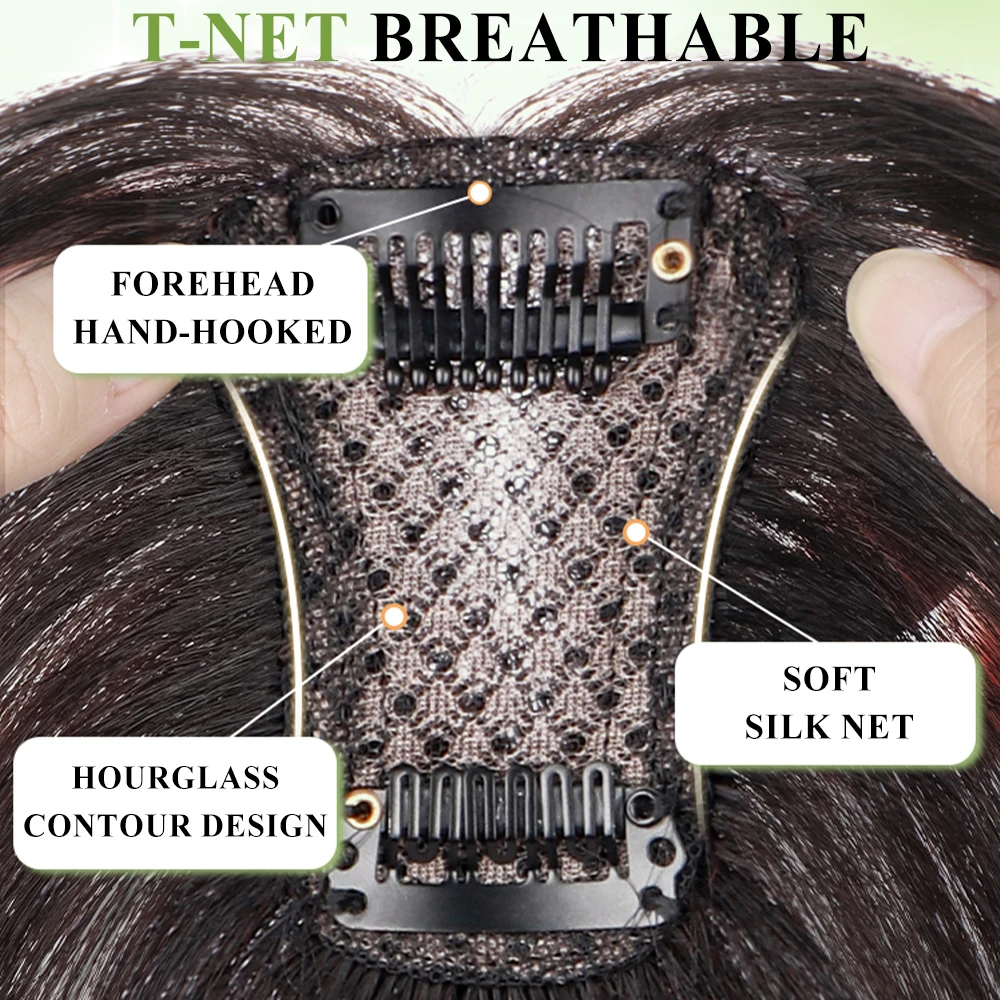 Cobertores de seda com franja para mulheres, cabelo humano real, perda de cabelo com clipe, cinza