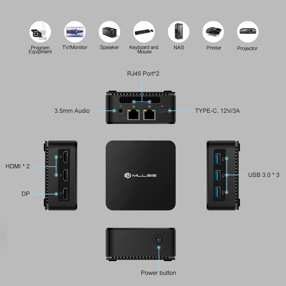 MLLSE G2 Mini PC, processeur Intel N100, DDR5 12 Go de RAM, 512 Go SSD, Wi-Fi 6, BT 5.2, Windows 11 Mini ordinateur de bureau