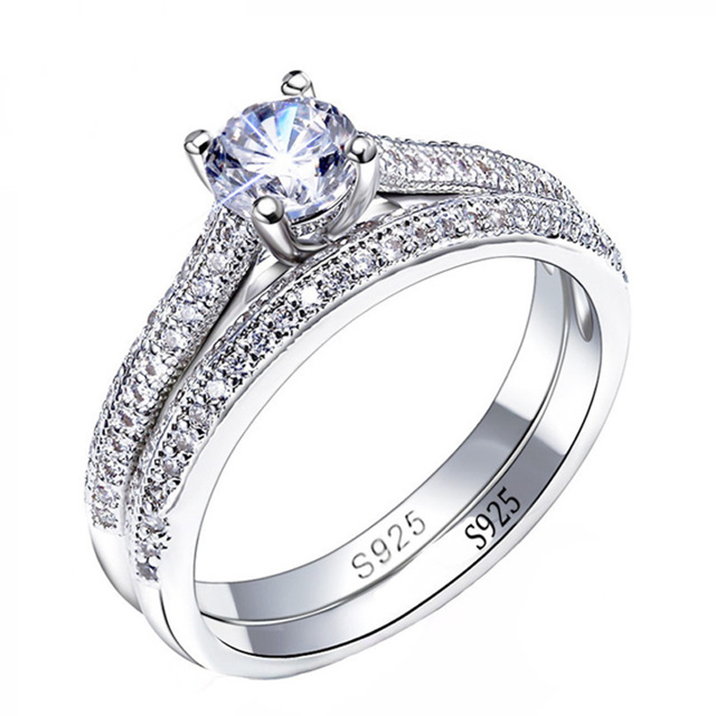 1 par de anillos de boda de Plata de Ley 925 Halo Vintage para mujer, joyería de regalo de aniversario, venta al por mayor