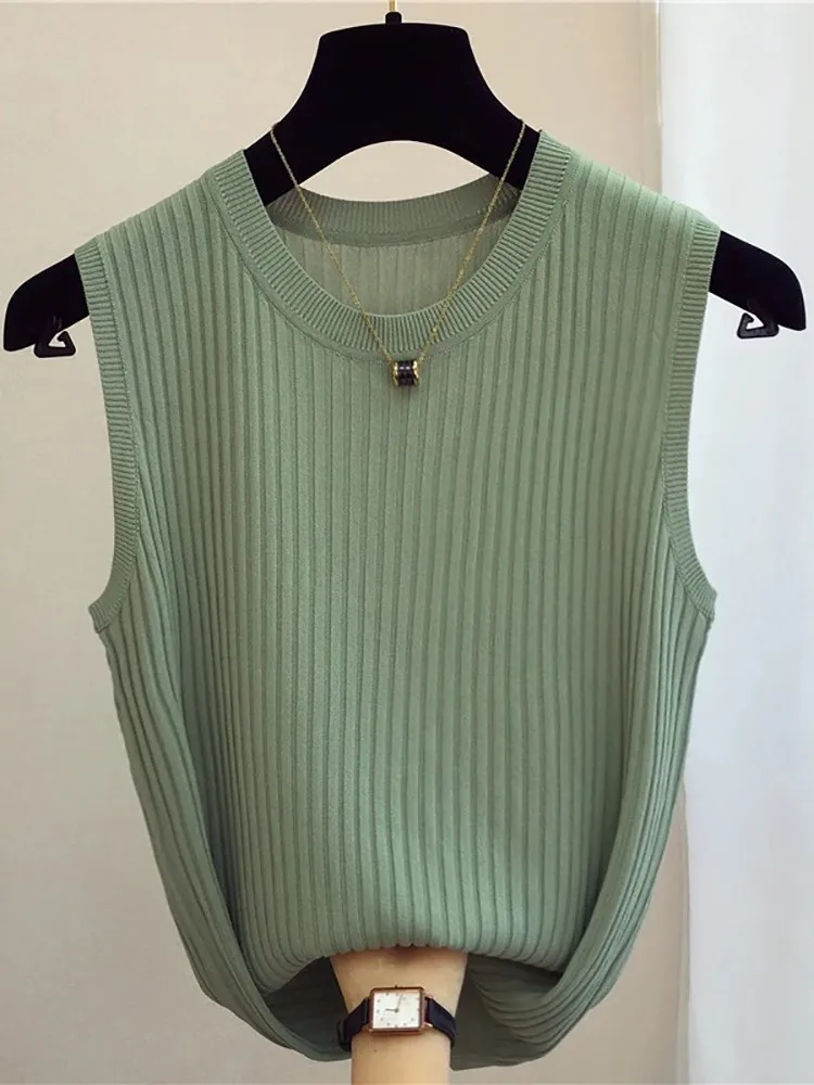 Zjais-Top sin mangas para mujer, camisetas tejidas sin mangas, chalecos informales ajustados elásticos para mujer, Tops cortos, Jersey, camisas