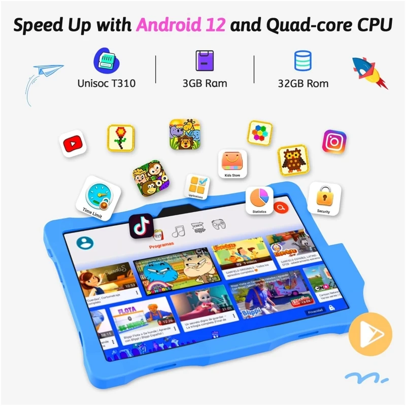 KST102SF 10.1 "Android12 แท็บเล็ตสําหรับเด็ก 3GB + 32GB T310 Quad-core 6000mAh 1280x800 IPS Dual Camera Type-C