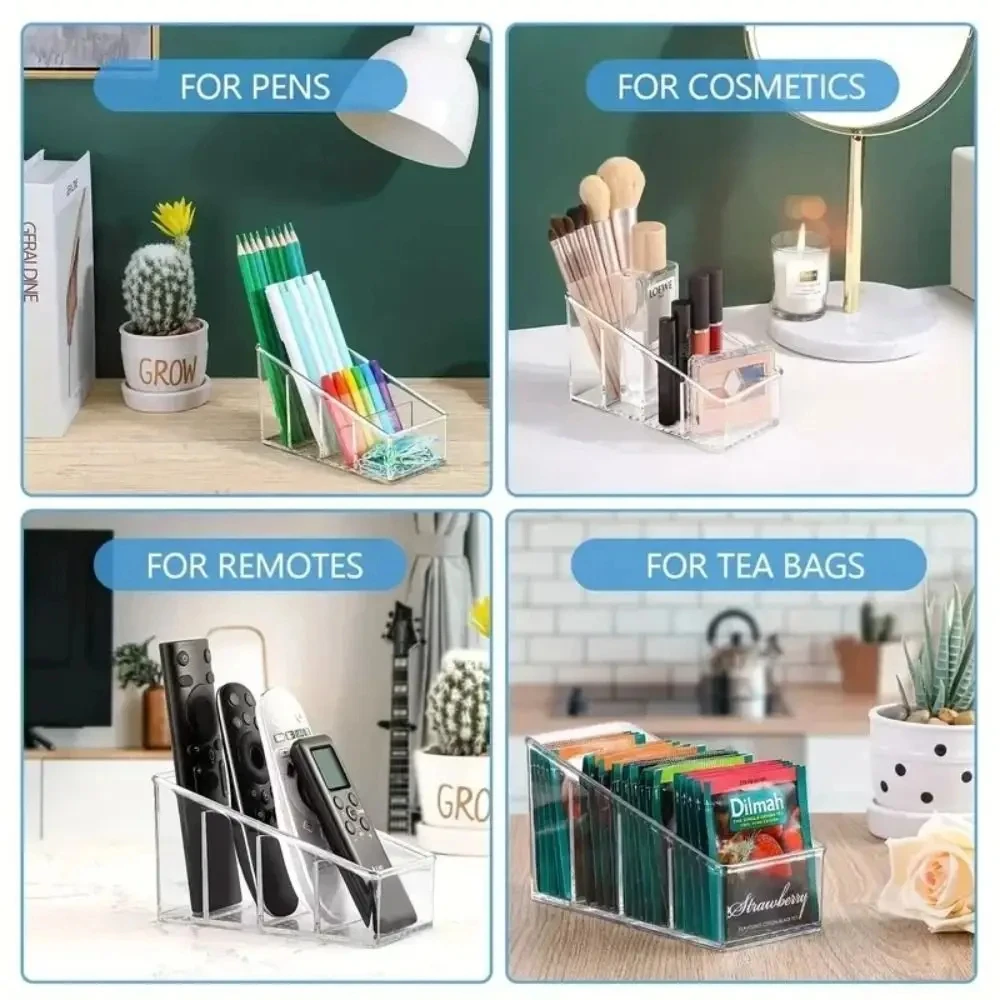 Supporto per controllo Romote con 4 scomparti Porta Romote trasparente Decorazioni per la casa Accessori da cucina Make Up Orangizer