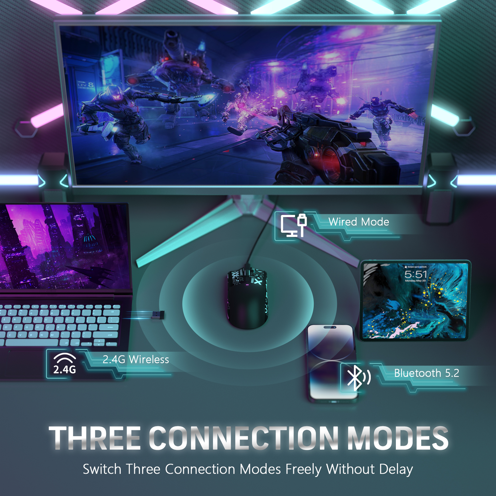 ATTACK SHARK X11 Wireless Gaming Mouse with Charging Dock PixArt PAW3311 Gaming Sensor, BT/2.4G Wireless/Wired